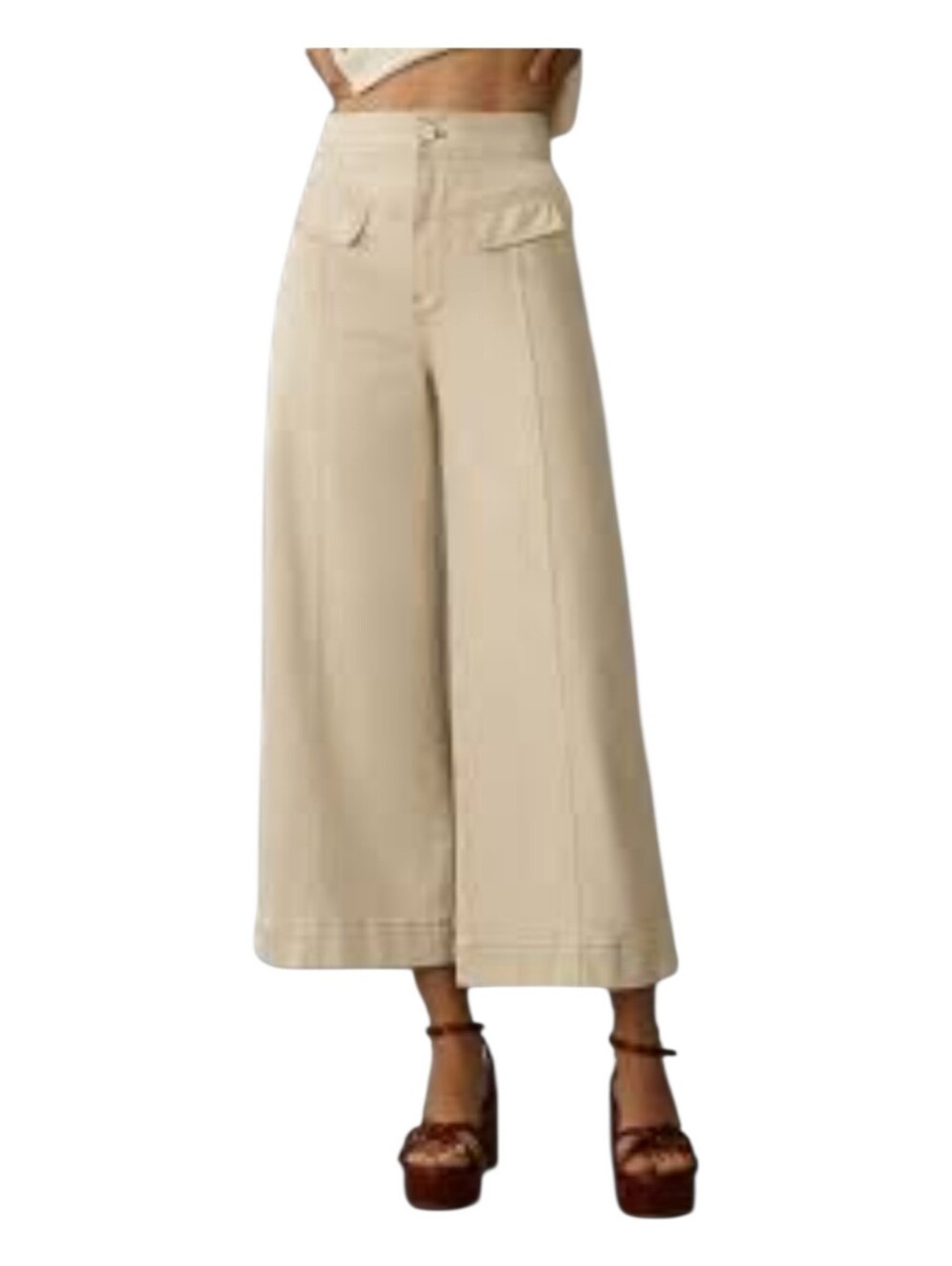 Pilcro By Anthropologie Womens Cream Sienna High Rise Wide Leg Crop Pants 28